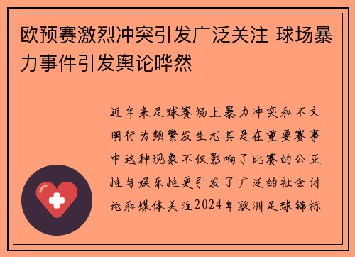 欧预赛激烈冲突引发广泛关注 球场暴力事件引发舆论哗然